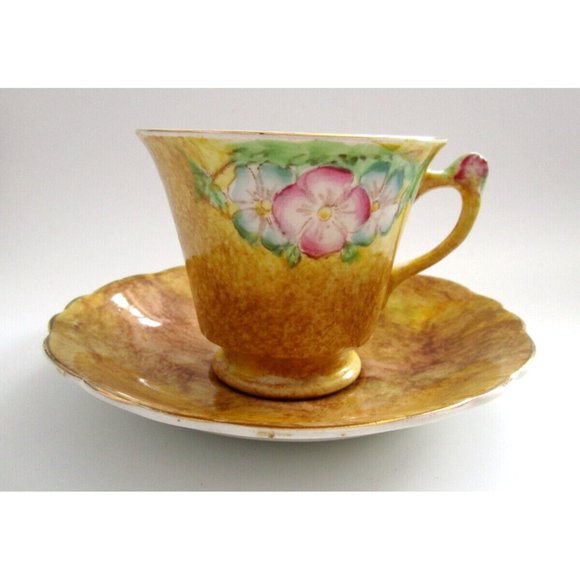 James Kent Longton England Brown Cup & Saucer & Flower Handle #2184 VTG - *READ* - Picture 1 of 14